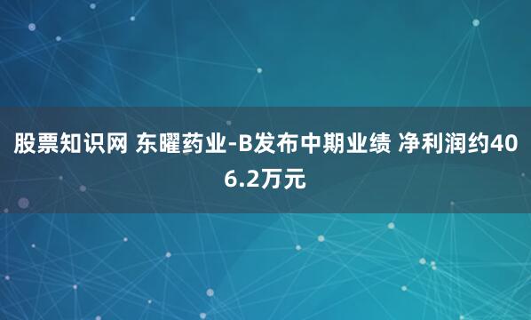 股票知识网 东曜药业-B发布中期业绩 净利润约406.2万元